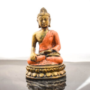Buddha szobor | Arany-narancs lepellel | Bhumisparsha Mudra