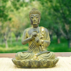 Buddha kőszobor | Közepes | Sárgászöld-arany