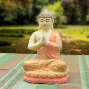 Buddha kőszobor | Közepes | Narancs-arany lepellel