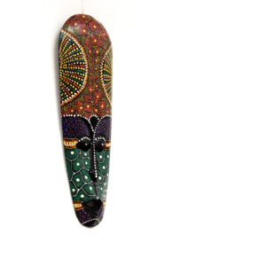 Afrikai törzsi maszk | faragott fa | Zöld-narancs