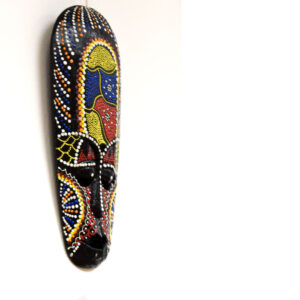 Afrikai törzsi maszk | faragott fa | Kék-sárga-piros