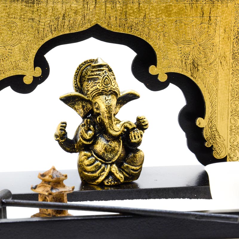 Asztali zen kert Ganesha szoborral, füstölőtartóval
