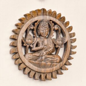 Buddha rozetta - faragott fa - fali dísz fából