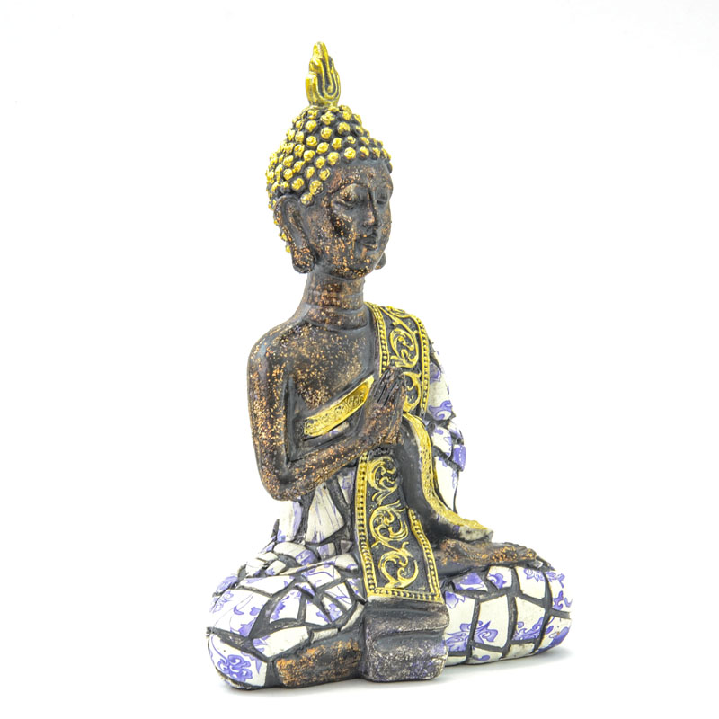 Kültéri, kerti buddha szobor arany-fehér-kék festéssel | Nagyméretű buddha szobor kertbe