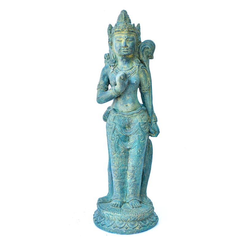 Antik hatású, zöld színű Shiva szobor, kőből