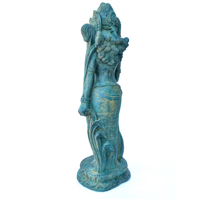 Antik hatású, zöld színű Shiva szobor, kőből