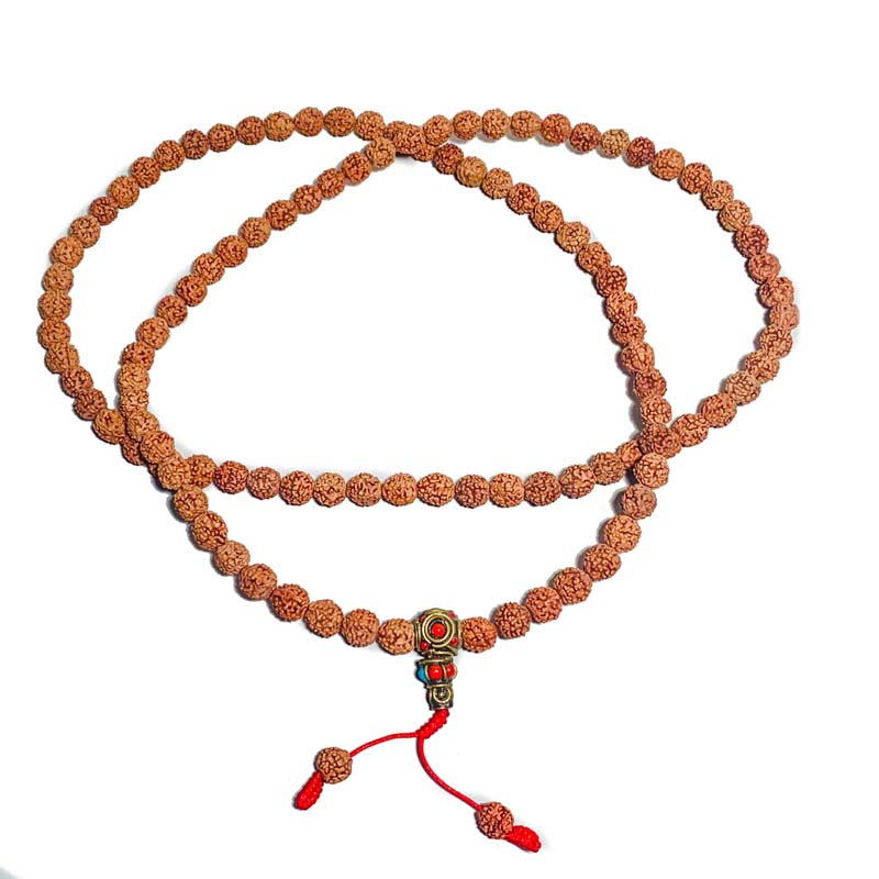 Bodhi nyaklánc piros selyemmel · rudraksha · Mala gyöngy nyaklánc